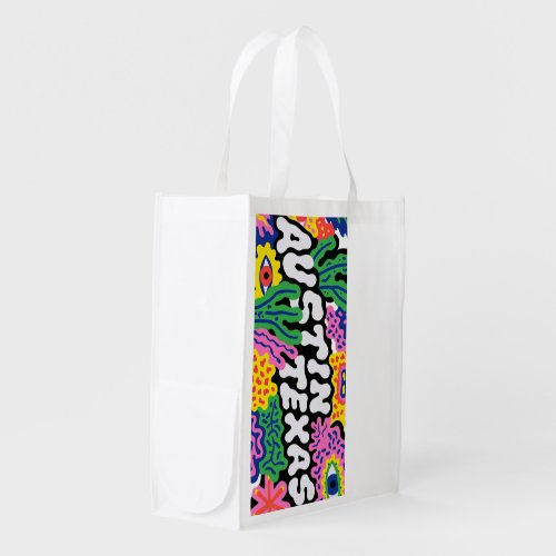 Austin Texas Weird Floral Graphic Tee Grocery Bag
