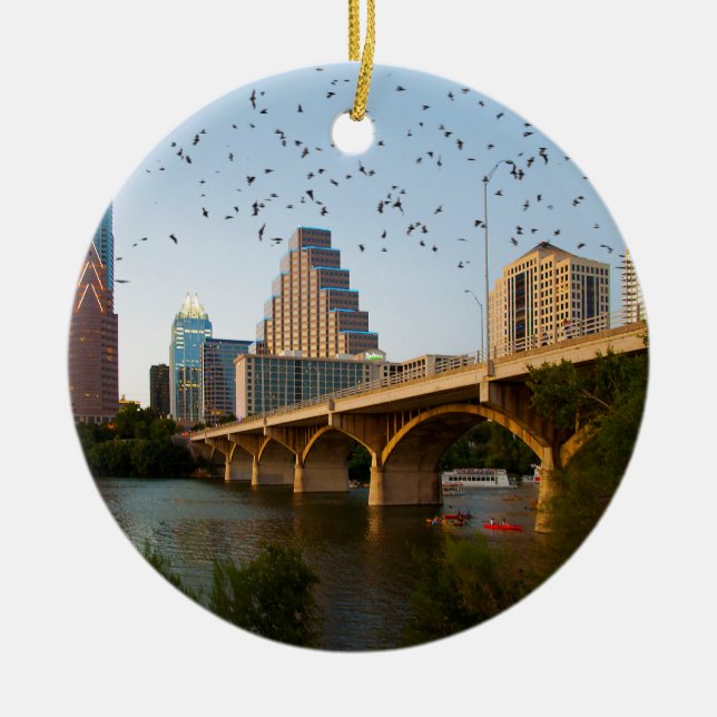 Austin, Texas with Bats Ceramic Ornament (Front)