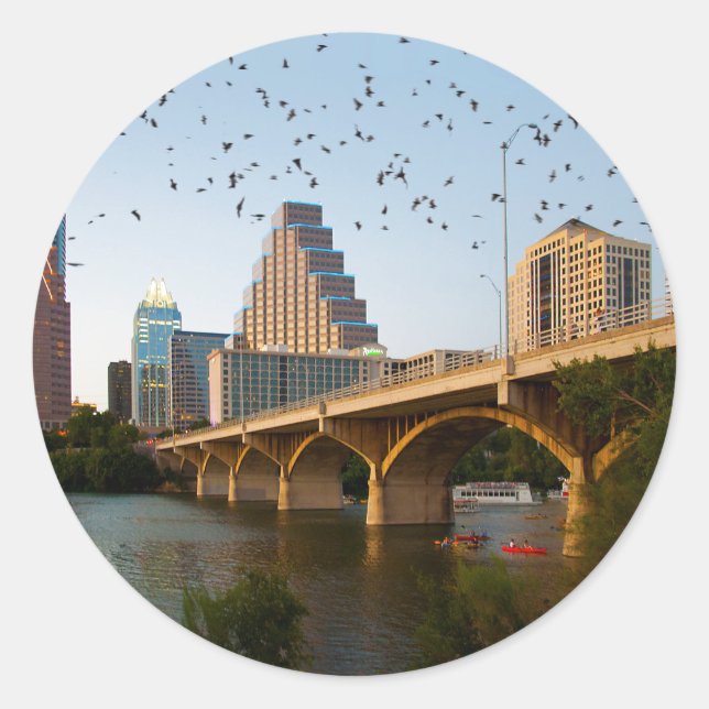 Austin, Texas with Bats Classic Round Sticker (Front)