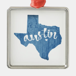 Austin, Texas Wood Grain Metal Ornament