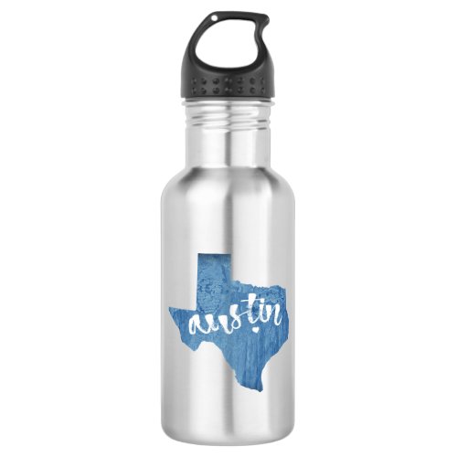 Austin Texas Wood Grain Stainless Steel Water Bottle