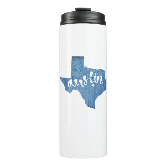 Austin, Texas Wood Grain Thermal Tumbler (Front)