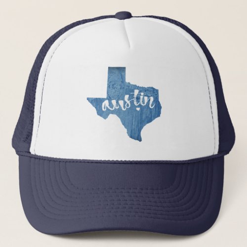 Austin Texas Wood Grain Trucker Hat