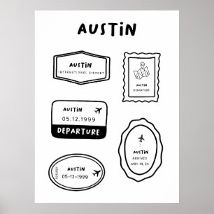 Austin - Travel Stamp Collection Minimalist Poster
