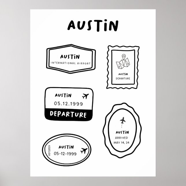 Austin - Travel Stamp Collection | Minimalist Poster (Front)