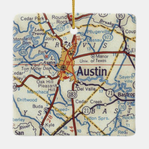 Austin TX 1955 Vintage Map Ceramic Ornament