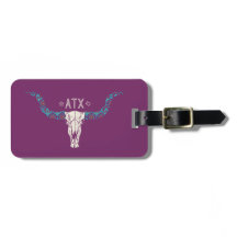 Austin TX Long Horn Skull Luggage Tag Customizable