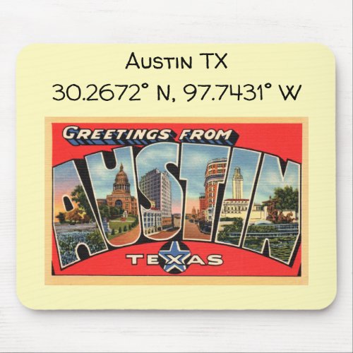 Austin TX Map Coordinates Vintage Style Mouse Pad