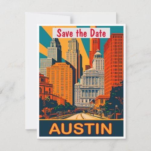 Austin TX Savel the Date Vintage Postcard