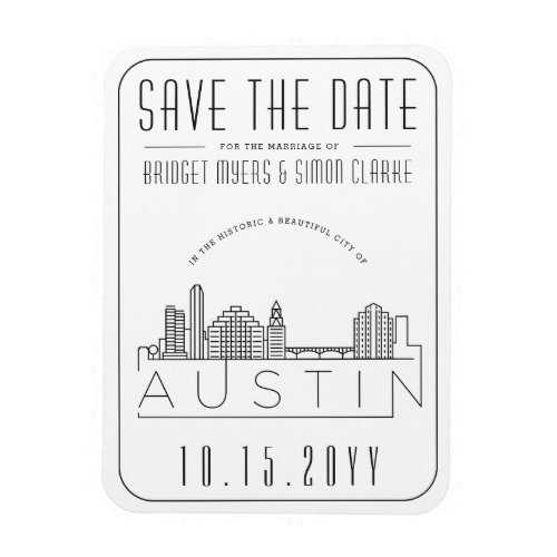 Austin TX Wedding Stylized Skyline Save the Date Magnet