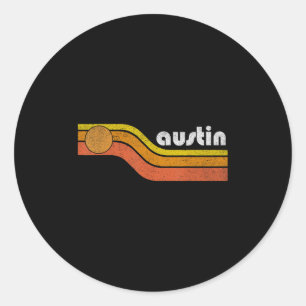 Austin - Vintage Men Women 70s 80s Graphic Cool Re Classic Round Sticker