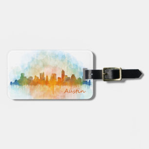 Austin watercolor Texas skyline v4 Luggage Tag