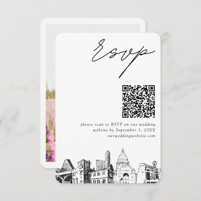 Austin Wedding RSVP QR Code Small Enclosure Card (Front/Back)