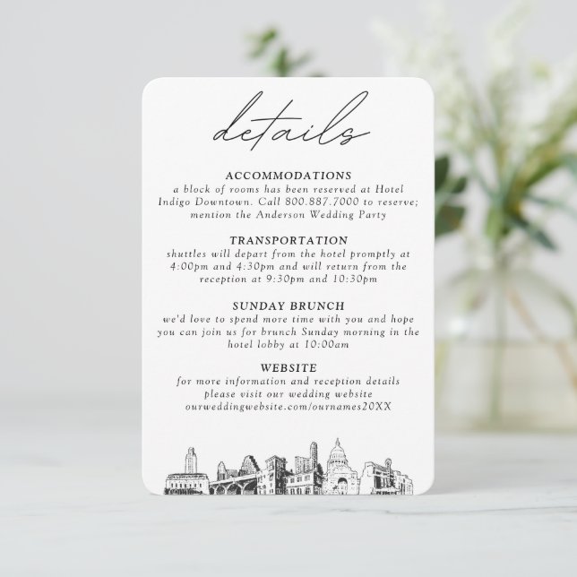 Austin Wedding Small Vertical Details Enclosure Card (Standing Front)