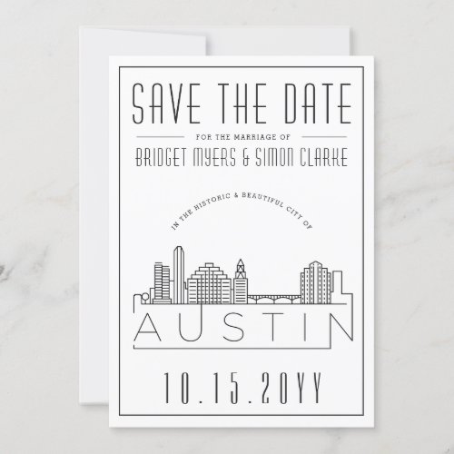 Austin Wedding  Stylized Skyline Save the Date Invitation