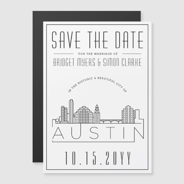 Austin Wedding | Stylized Skyline Save the Date Magnetic Invitation (Front/Back)