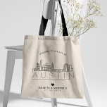 Austin Wedding | Stylized Skyline Tote Bag<br><div class="desc">A unique wedding tote bag for a wedding taking place in the city of Austin.  This tote features a stylized illustration of the city's unique skyline with its name underneath.  This is followed by your wedding day information in a matching open lined style.</div>