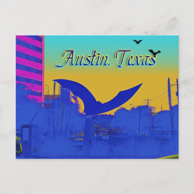Austin's Bat Sculpture in Neon Postcard (Front)