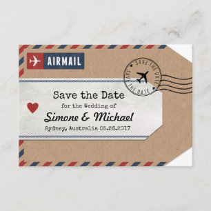Australia Airmail Luggage Tag Save Date with Map Invitation