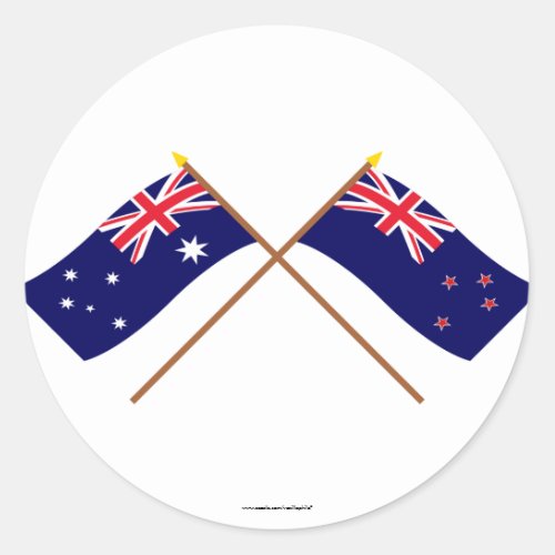 Australia and New Zealand Crossed Flags Classic Round Sticker