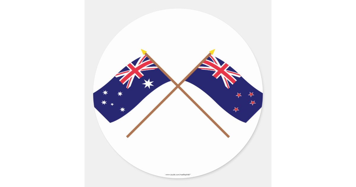 Australia and New Zealand Crossed Flags Classic Round Sticker | Zazzle.com