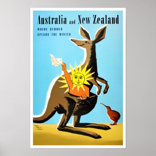 Australia and New Zealand vintage travel Poster