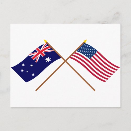Australia and United States Crossed Flags Postcard