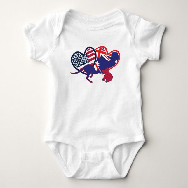Australia and United States Flag Hearts Baby Bodysuit (Front)