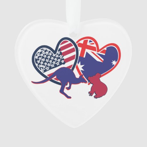 Australia and United States Flag Hearts Ornament