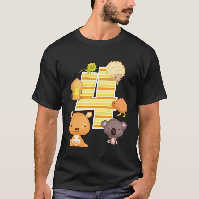 Australia Animals 4th Birthday Kangaroo Koala Plat T-Shirt (Front)