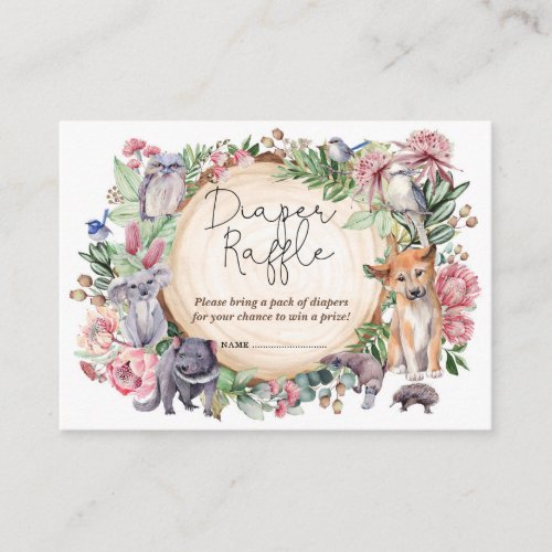 Australia Animals Floral Greenery Diaper Raffle Enclosure Card