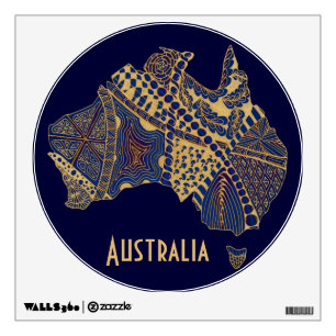 Australia Art Map Tan-Blue-Red Wall Decal