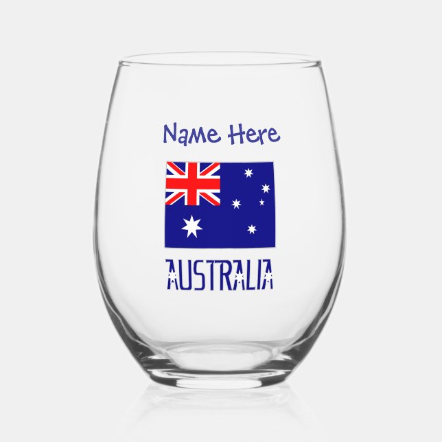Australia Australian Flag Blue Personalization  Stemless Wine Glass (Front)