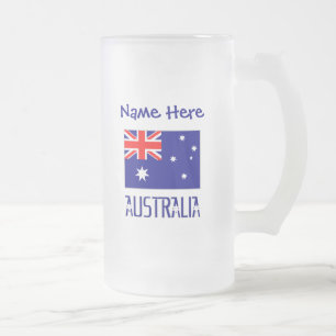 Australia Australian Flag Blue Personalized Frosted Glass Beer Mug