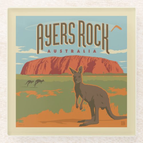 Australia  Ayers Rock Kangaroos Glass Coaster