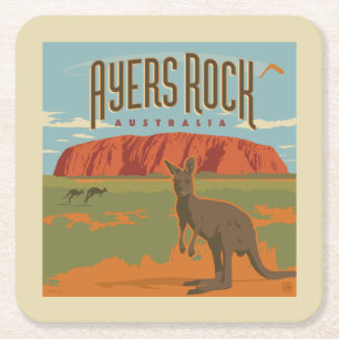 Australia Ayers Rock Kangaroos Square Paper Coaster