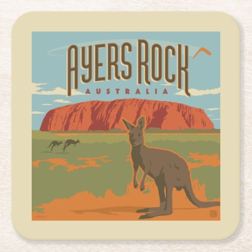 Australia  Ayers Rock Kangaroos Square Paper Coaster