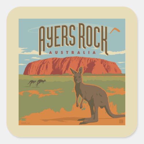 Australia  Ayers Rock Kangaroos Square Sticker