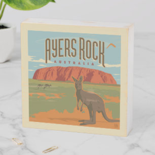 Australia Ayers Rock Kangaroos Wooden Box Sign