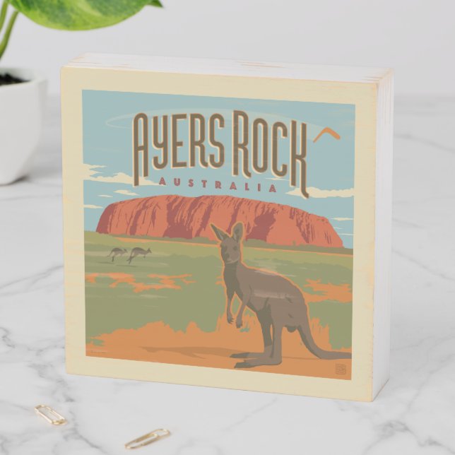 Australia | Ayers Rock Kangaroos Wooden Box Sign (In Situ Horizontal)
