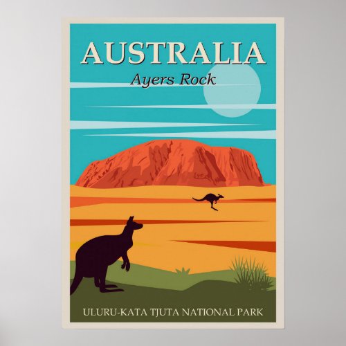 Australia Ayers Rock Vintage Travel Poster