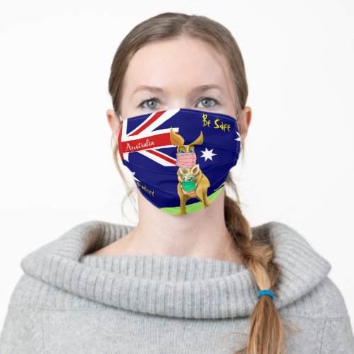 Australia Be Safe Flag Kangaroo Adult Cloth Face Mask