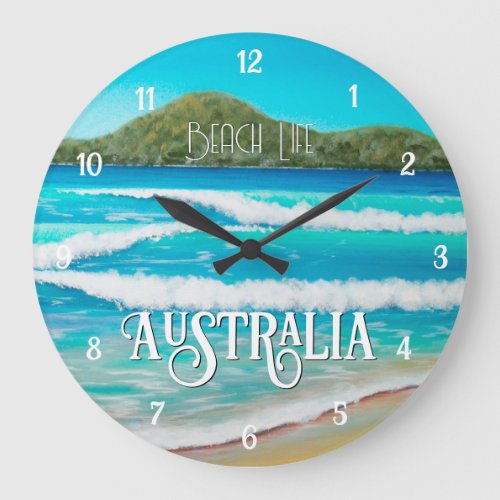 Australia Beach Blue Waves Painting  Large Clock