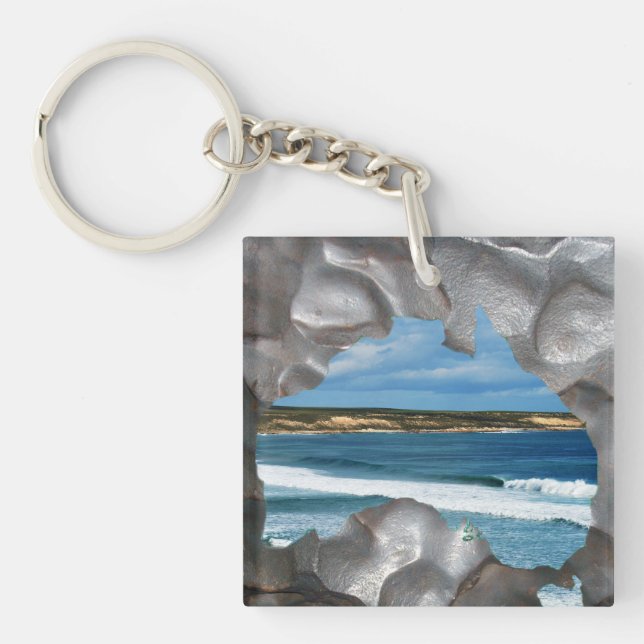 Australia Beach Metallic Map View, Acrylic Keyring (Front)