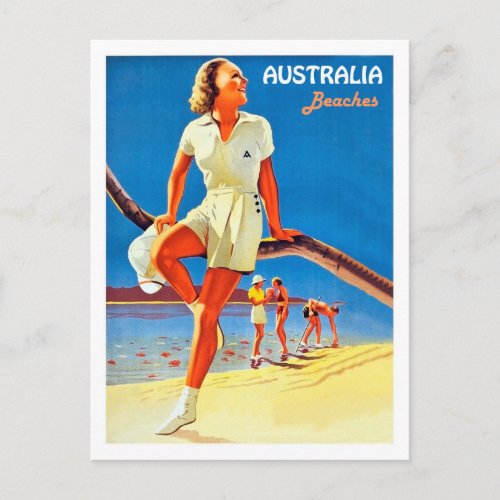 Australia beaches youth on the coast vintage postcard