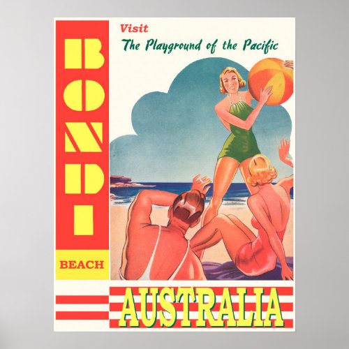 Australia Bondi Beach Vintage Travel Poster