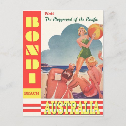 Australia Bondi Beach Vintage Travel Poster Postcard