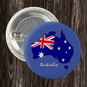 Australia button, map, patriotic Australian Flag Button