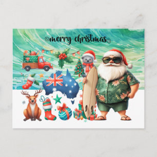 Australia Christmas Greeting with Summer Santa  Holiday Postcard