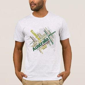 Australia Cities Word Cloud Map Silhouette T-Shirt